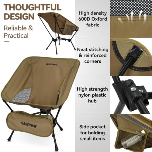 MARCHWAY Lightweight Folding Camping Chair with Spring Lock, Stable Compact Portable for Outdoor Camp, Travel, Beach, Picnic, Festival, Hiking, Backpacking (Khaki) — view 5