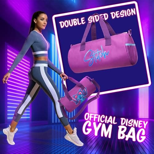 Disney Kids Sports Bag, Holdall with 2 Pockets & Adjustable Strap (Purple Stitch) — view 3