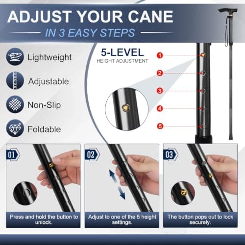 supregear Walking Stick - Adjustable Folding Walking Sticks for Women and Men - Lightweight Portable Collapsible Balancing Aid - Foldable Travel Cane for Ladies Elderly Adults, Black — view 3