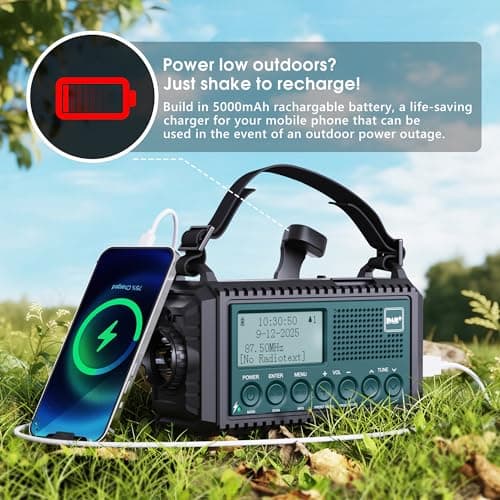 ROCAM Wind Up Solar Radio, DAB/FM Radio with 5000mAh Rechargeable Power Bank, Solar Panel/USB/Hand Crank Charger, Battery Radio Portable, SOS Alarm & Flashlight for Camping Hiking Emergencies (Blue) — view 5