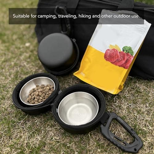 Double Dog Bowls with Bag Stainless Steel Portable Pet Food Water Bowl Set — view 3