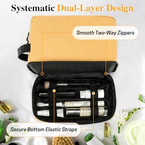 GNEGNI LIFE Toiletry Bag for Men, Water-Resistant 600D Travel Wash Bag with 2 Layer Compartments, Toiletry Shaving Dopp Kit with Elastic Slots, Shower Cosmetic Bag for Travel Accessories (Khaki) — view 2