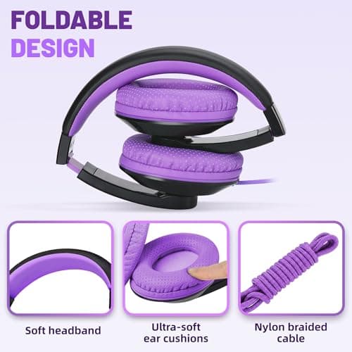 Rockpapa Comfort Foldable Kids Headphones Wired for School/Travel — view 2