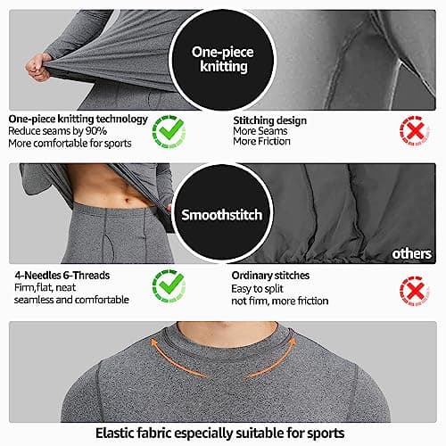 UNIQUEBELLA Men's Thermal Underwear,Home Thermal Underwear Set Men Winter Thermal Clothing Breathable Multifunctional Ski Underwear for Running,Skiing,Football,Cycling-Grey — view 4