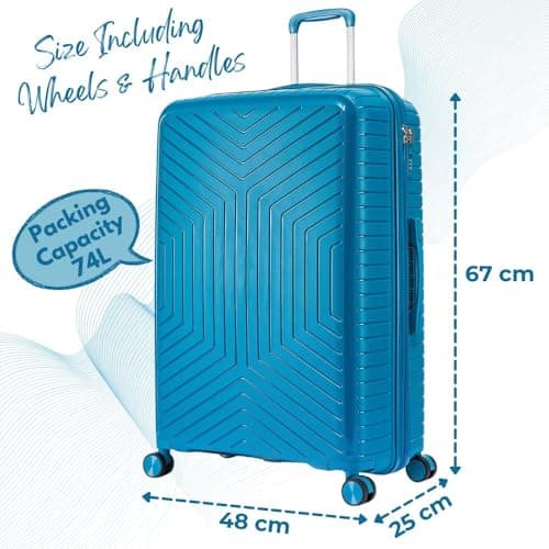 DK Luggage 24" Medium Hard Shell Polypropylene PP Suitcase 4 Wheel Spinner Luggage PP20 Blue — view 3