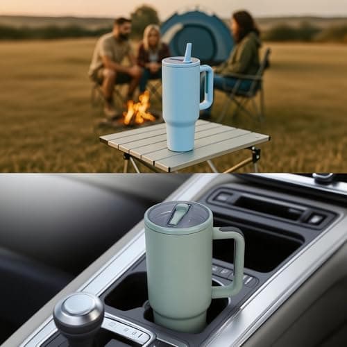 CherryKelly 40oz (1200ml) Tumbler with Handle & Flip Straw | Stainless Steel Travel Coffee Mug | Insulated Thermal Cup | Hot & Cold Drinks Water Bottle | BPA-Free - Cream White — view 6