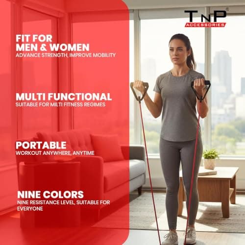 Resistance Band Toner Tube with Foam Handles for Men & Women | Gym Equipment Fitness & Exercise for Strength Training, Yoga, Pilates & Home Workout (Black, 85lbs - Beyond Extra Heavy) — view 4
