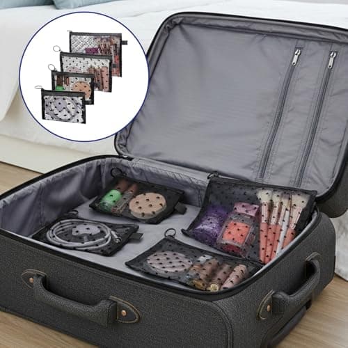 4 PCS Heart Printed Mesh Makeup Bag Set, Heart Print Mesh Zipper Pouch Bags, Portable Travel Organizer Bags Pouch Set for Home Offices Daily Travel Accessories(Black) — view 6