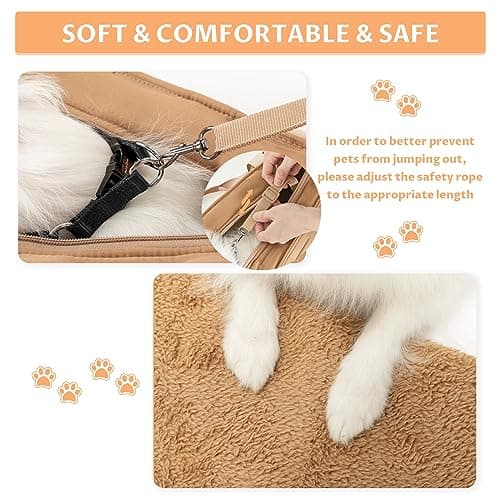 Petsfit Dog Carrier for Small Dogs up to 4kg, Soft-Sided Pet Travel Bag with Safety Leash & Storage Pockets, for Vet Visits & Short Trips,Khaki — view 3