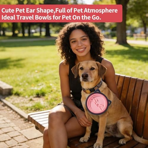 SLSON Silicone Collapsible Dog Bowl, 2 Pack Portable Dog Travel Bowl, Cute Cat Pattern Pet Feeding Bowl 750ml Large Foldable Food & Water Bowl with Carabiner (Pink+Grey) — view 3