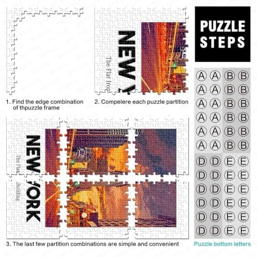 Flat Iron Building Travel Puzzle 1000 Pieces, Romantic City Break Scene, Interlocking Paper Pieces, Family Night Game for Home Décor Fans, 70x50cm/1000pcs — view 6