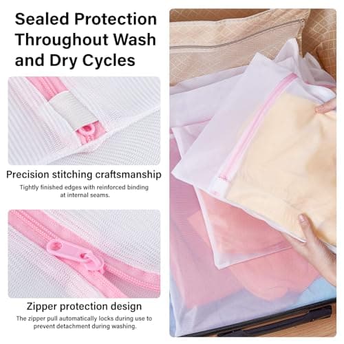 3 PCS Mesh Laundry Wash Bags, Mesh Laundry Bag For Delicates With Zipper, Washing Bag For Socks, Laundry Bag For Underwear, Tshirts, Swimsuit, Baby Clothes, Socks, Bra (60x50cm/50x40cm/40x30cm) — view 4