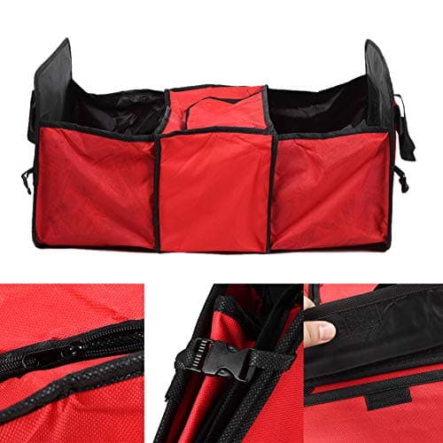 HLKSOUREZ Multifunction Folding Car Insulated Cooler Storage Bag Organizer, Trunk Storage Box with High - Quality Polyester Material, Large Capacity Car Trunk Organizer Container for Travel (Red) — view 2