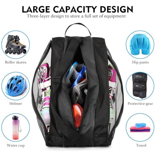 Kefiyis Roller Skate Bag - Unisex Ice Skate Bag with Adjustable Shoulder Strap - Breathable Oxford Cloth Skating Shoes Storage Bags Roller Skating Accessories Black — view 3