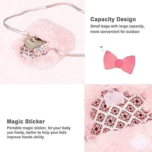 Little Girls Handbag - Cute Bowknot Mini Travel Shoulder Bags Wallet Bag Crossbody Pouch Coin Purse for Keys Cards Fluffy Handbag Adorable Gift for Kids Toddler Girls (Pink) — view 4