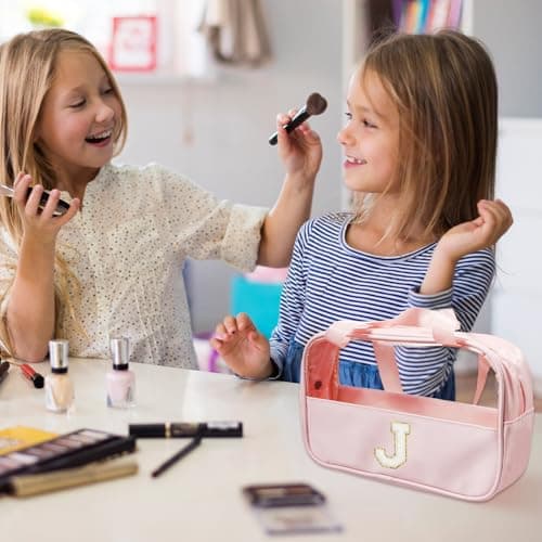 Bliceon Makeup Bag, Clear Travel Toiletries Bag, Personalized Gifts, Handbag Embroidery, for Going Out, Daily Necessities, Make-Up, Travelling, Girls Birthday Presents, Pink, E — view 6