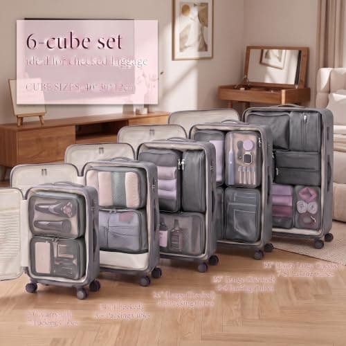 6pcs Foldable Large Packing Cubes, Travel Suitcases Organiser (Gray) — view 3