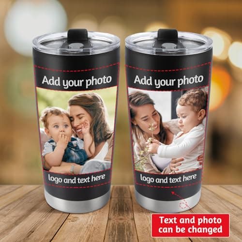 Personalised Coffee Tumbler with Photo & Text – 590ml (20oz) Custom Stainless Steel Travel Mug with Lid – Thoughtful Custom Gift for Mum, Dad, Family & Friends — view 2