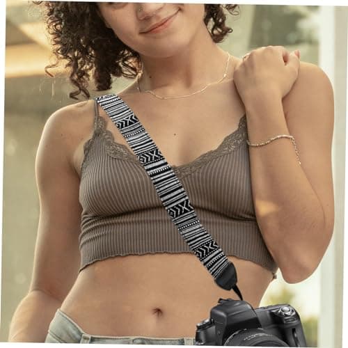 jojofuny Camera Strap Canvas Neck and Shoulder with Buckle Compatible with Most Dslr Cameras Black Comfortable Travel Safety — view 5