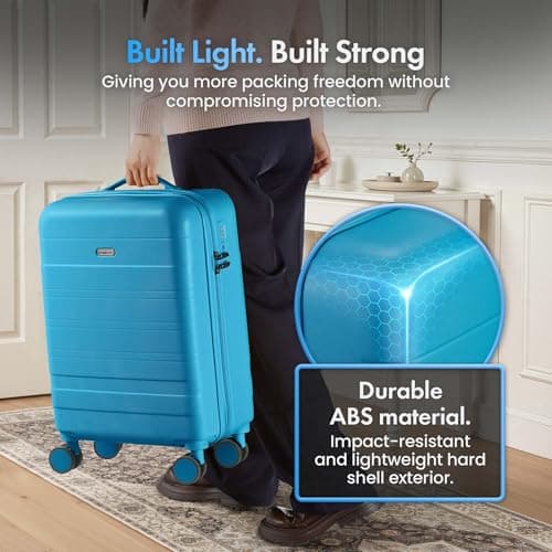 VonHaus Suitcase Set - Teal Luggage Set for Travel - 3 Piece Lightweight ABS Hard Shell Suitcases - Telescopic Handle & Double Spinner Wheels - TSA Lock & Anti-Theft Zip - Large, Medium & Cabin Bag — view 2
