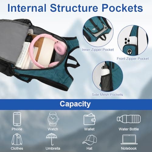 HOTUT Ultra Lightweight Foldable Backpack, 15L Hiking Backpack, Water Resistant Travel Day Bag for Men Women, Packable Rucksack Daypack for Cycling Climbing Travelling Camping Sports Outdoor (blue) — view 4