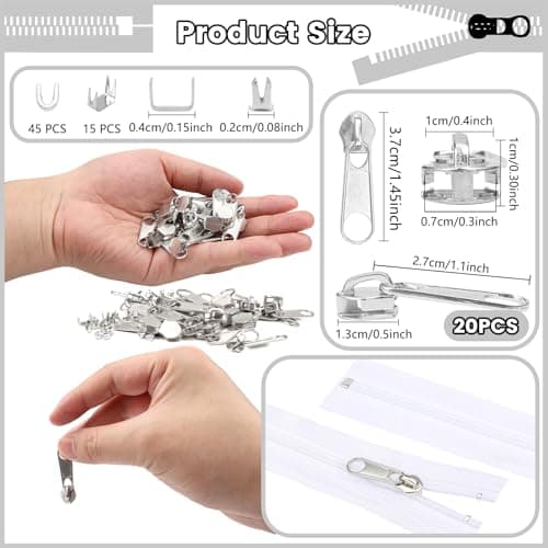 DOITEM 20Pcs Silver Zipper Repair Kit Zippers Replacement 5# Zipper Pull Rescue Kit for Clothing Jackets Purses Luggage Backpacks — view 2
