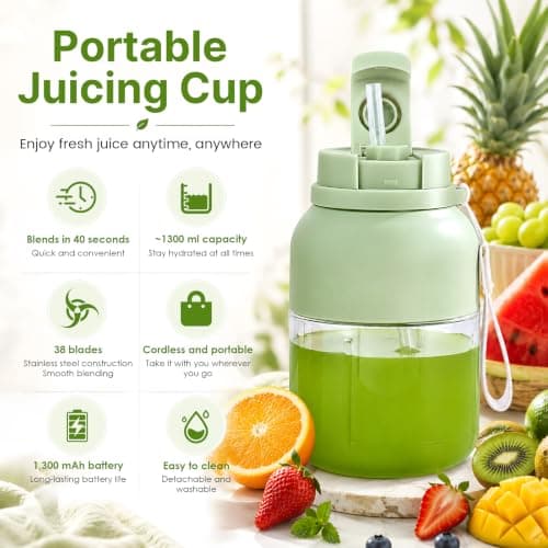 Portable Wireless Juicer Cup, 38 Blades Large Capacity Portable Blender, Food-Safe Material, Freshly Juiced in 40s, Multifunctional Blender Bottle for Juices,Milkshake,Smoothie — view 2