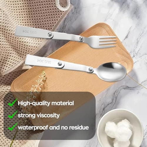 2 Pcs Foldable Spoon and Fork Set, Folding Spoons Forks Stainless Steel Set, Multifunctional Folding Spoon and Fork, Travel Cutlery Set, Travel Utensils, Portable, for Outdoor Picnic, Camping — view 4