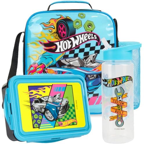 Get Trend Hot Wheels Kids Lunch Bag Set with Bento Box & Bottle