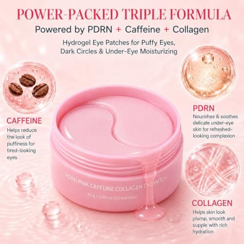 60 Ps Collagen Eye Masks With PDRN & Caffeine,With Rose Gold Massage Tool — view 3