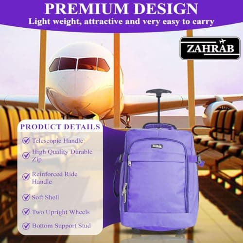 ZAHRAB 40x30x20cm for Ryanair Wizz Air, Underseat Bag Lightweight Hand Luggage Cabin Bag Trolley with Wheels Flight Bags Suit Case (Purple) — view 6