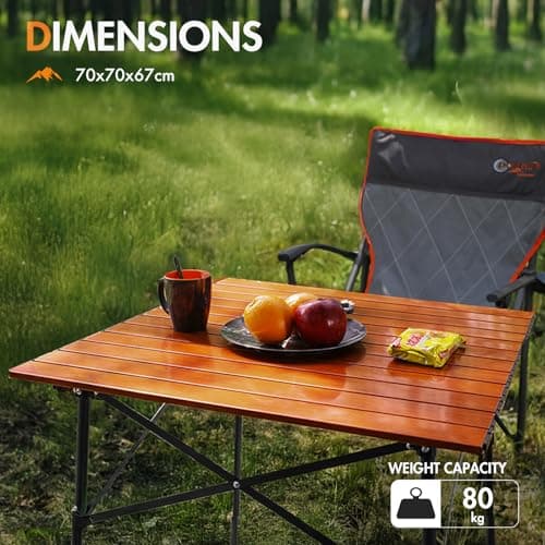 Portal Aluminium Folding Camping Table 70x70cm Square Roll Up Top 4 Person Compact Garden Table with Carry Bag for Picnic Camp Backyard BBQ — view 5