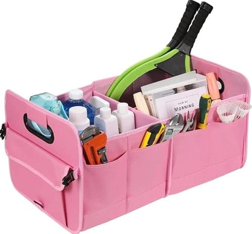 BriMall Car Boot Organiser – Foldable Car Boot Storage, Durable Multi-Compartment Trunk Storage Solution, Space-Saving Travel & Vehicle Organizer (60 x 31 x 31 cm, Pink) — view 3