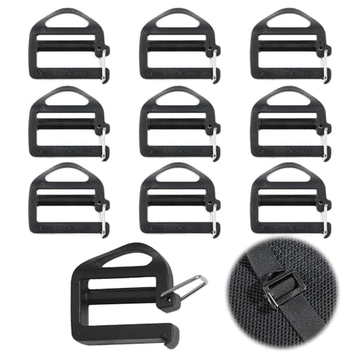 KIMHOME 10Pcs Webbing Clasps, 25 mm Black Adjustable Buckles Plastic Backpack Replacement Parts for Luggage, Strap & Outdoor Gear Repair
