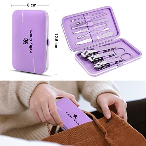 Manicure Set 10pcs Professional Nail Clippers Kit, Purple — view 3
