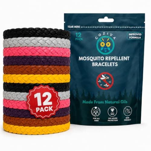 Coziva Mosquito Repellent Bracelet,12 Pack Adjustable, Insect Repellent Bracelets, Deet Free, Natural Mosquito Bands for Adults & Kids-300 Hour Protection Bug Repellent Travel Essentials
