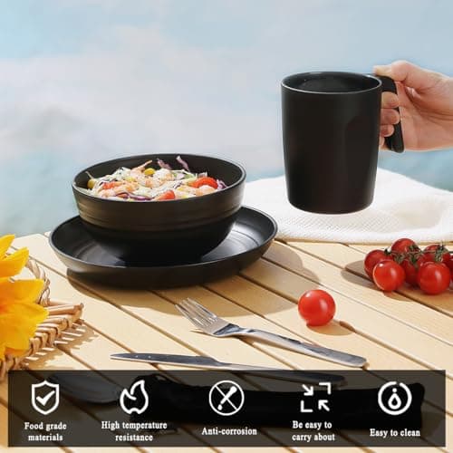 Utensils, Reanea Mess Kit for Travel, Picnic, Outdoor, Gear Include Knife, Spoon, Fork Cutlery Set, Cup, Bowl, Plate, Essentials for 1 — view 4
