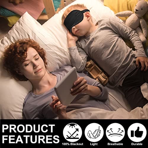 IEKEODI 2 Pack Silk Sleep Masks, Light Blocking Eye Masks, Black — view 6