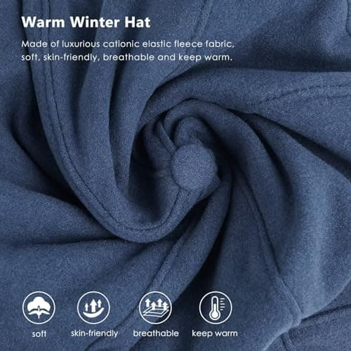 GADIEMKENSD Winter Reflective Fleece Hat with Adjustable String for Unisex Warm Winter Baseball Cap Soft Cold Hats Visor Beanie for Hiking Running Travel Horse Camping Navy — view 2