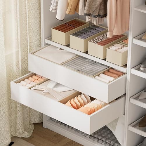 XIVIRACK 20 Pack Drawer Organizer for Clothes, Underwear Drawer Organizer Bins, Foldable Fabric Closet Storage Organizers, Drawer Dividers for Bras Undies Socks Ties, Beige — view 3