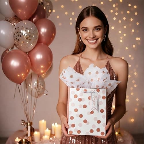 4Pack Medium Gift Bags with Tissue Paper,Rose Gold,4 Design,18 x 23 x 10CM — view 4