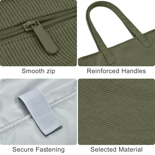 oscaurt Corduroy Tote Bags for Women 13 Pockets Handbag Large Teacher Nurse Work Bag Ladies Shoulder with Zipper for College Travel Shopping Daily Use — view 6