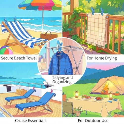 Beach Towel Clips 8 Pcs, Bonilife Large Laundry Clips Strong Grip Non-Slip Plastic Towel Pegs for Sun Loungers, Pool Chairs, Sunbeds, Holiday Essentials, 4 Colors, for Home, Garden, Travel — view 6