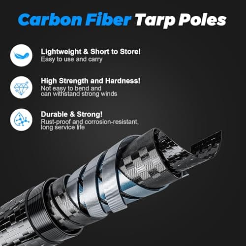 DOBEN Telescopic Tarp Poles Set of 2, Carbon Fiber Telescopic Tent Pole 2.4m Height Adjustable(58-240cm), Lightweight Portable Super Tough Tarp Pole for Tent Fly, Camping, Shelter, Awning — view 2