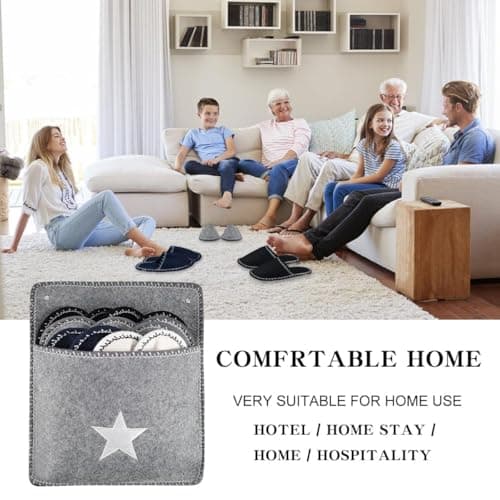 6 Pair Guest House Slippers Set, Felt Slippers in 3 Sizes & Storage Bag, Anti-Slip & Washable, Perfect for Family Travel — view 3