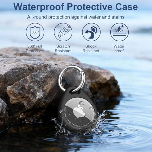 Case for AirTag Holder, Air Tag Case with Keychain, [Fit Tightly Design] [Easy to Install] [Hold Air Tag Securely] Waterproof TPU Shell Protective Cover with 304 Stainless Steel Keychain Key Ring — view 4