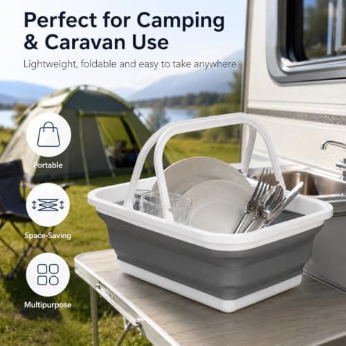 Collapsible Washing Up Bowl – Foldable Silicone Basin with Handles for Camping & Home, Lightweight Pop Up Washing Bowl for Caravan, Outdoor Travel or Kitchen Use (39 * 28 * 17CM) — view 4