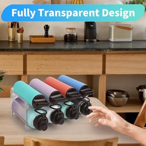KAHEIGN 2Pcs Water Bottle Organizers, 39CM x 21CM Clear Stackable Tumbler Storage Rack Plastic Water Bottle Holder for Fridge Kitchen Cabinet Pantry Wine Bottles Mug Cup Drink (Hold 8 Bottles) — view 6
