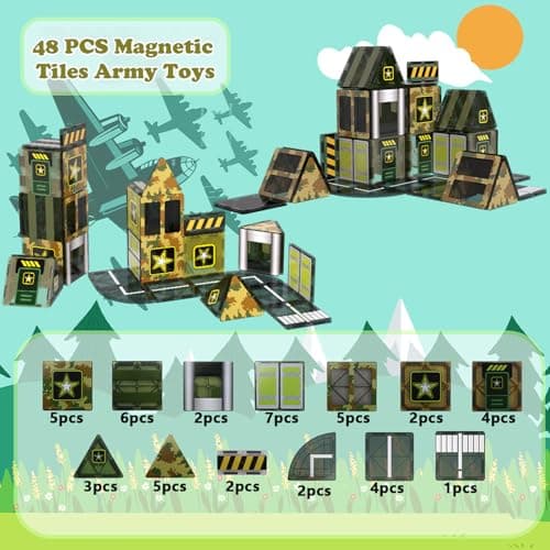 Army Toys Magnetic Tiles, Military Building Blocks Set for Kids Ages 3+ — view 4