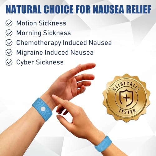 Hionfurt Travel Sickness Bands for Adults and Kids Motion Sickness Wristbands for Car and Sea Sickness Anti Nausea and Pregnancy Morning Sickness Relief Acupressure Wristbands - 2 Pairs Blue, Blue — view 2
